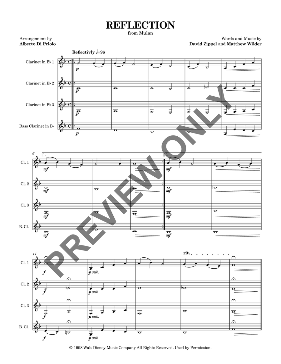 Reflection - Score Only Woodwind Quartet scores gallery preview page 1