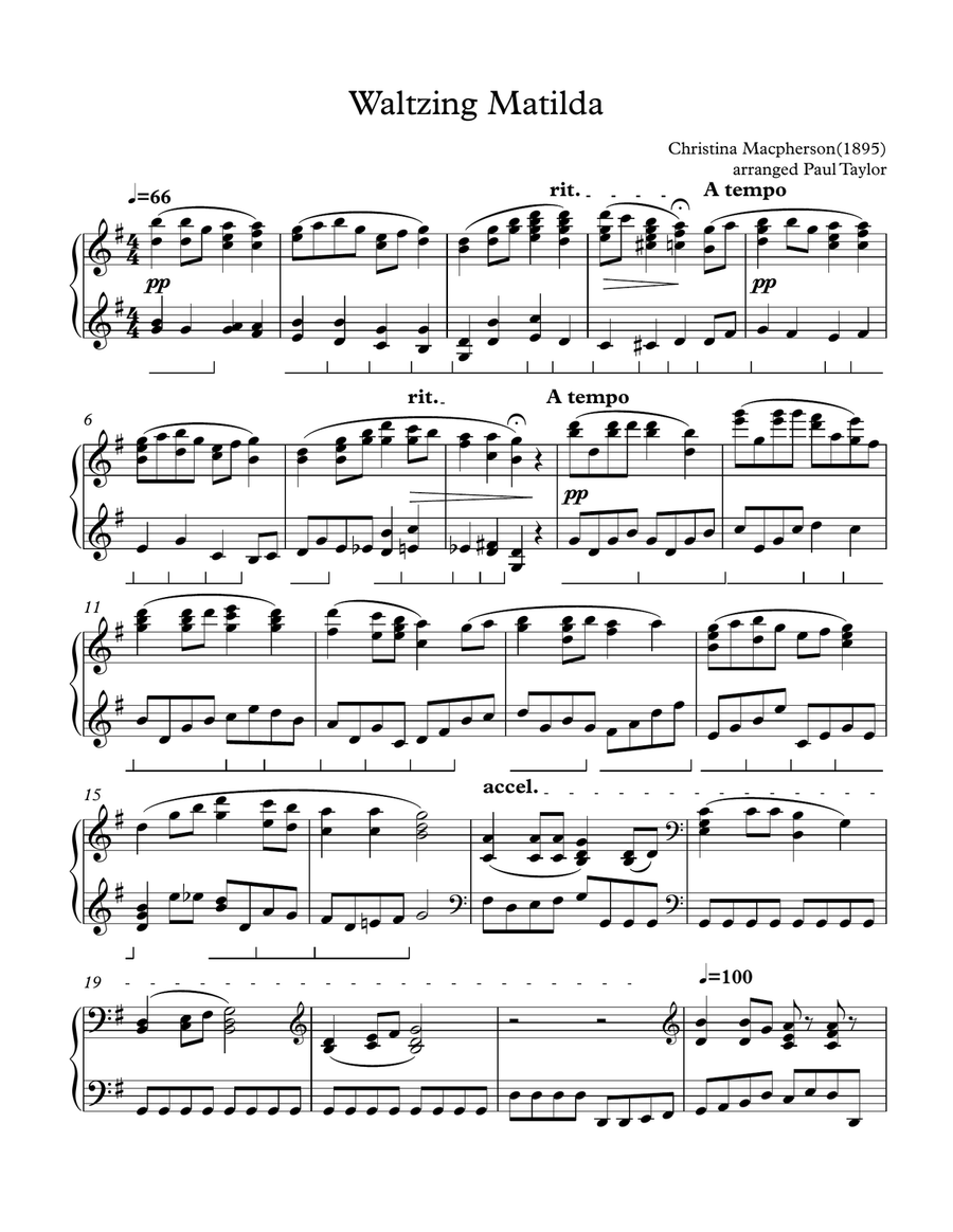 Waltzing Matilda Waltzing Matilda Piano Solo scores gallery preview page 1