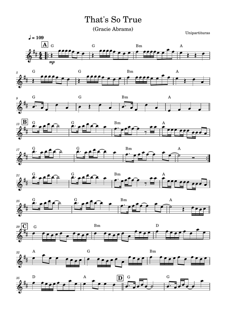 That’s So True - Partitura em PDF Piano Solo scores gallery preview page 1