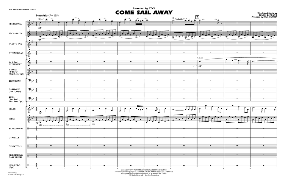 Come Sail Away (arr. Paul Murtha) - Full Score Marching Band scores gallery preview page 1