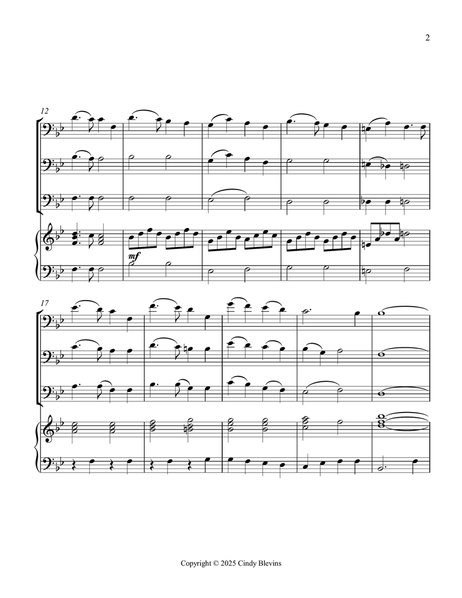 I Heard the Bells On Christmas Day, for Three Trombones and Piano Trombone Trio scores gallery preview page 3