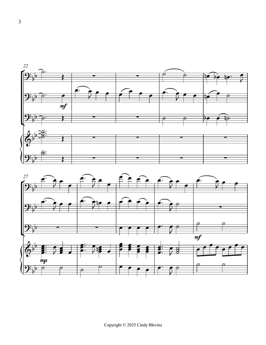 I Heard the Bells On Christmas Day, for Three Trombones and Piano Trombone Trio scores gallery preview page 4