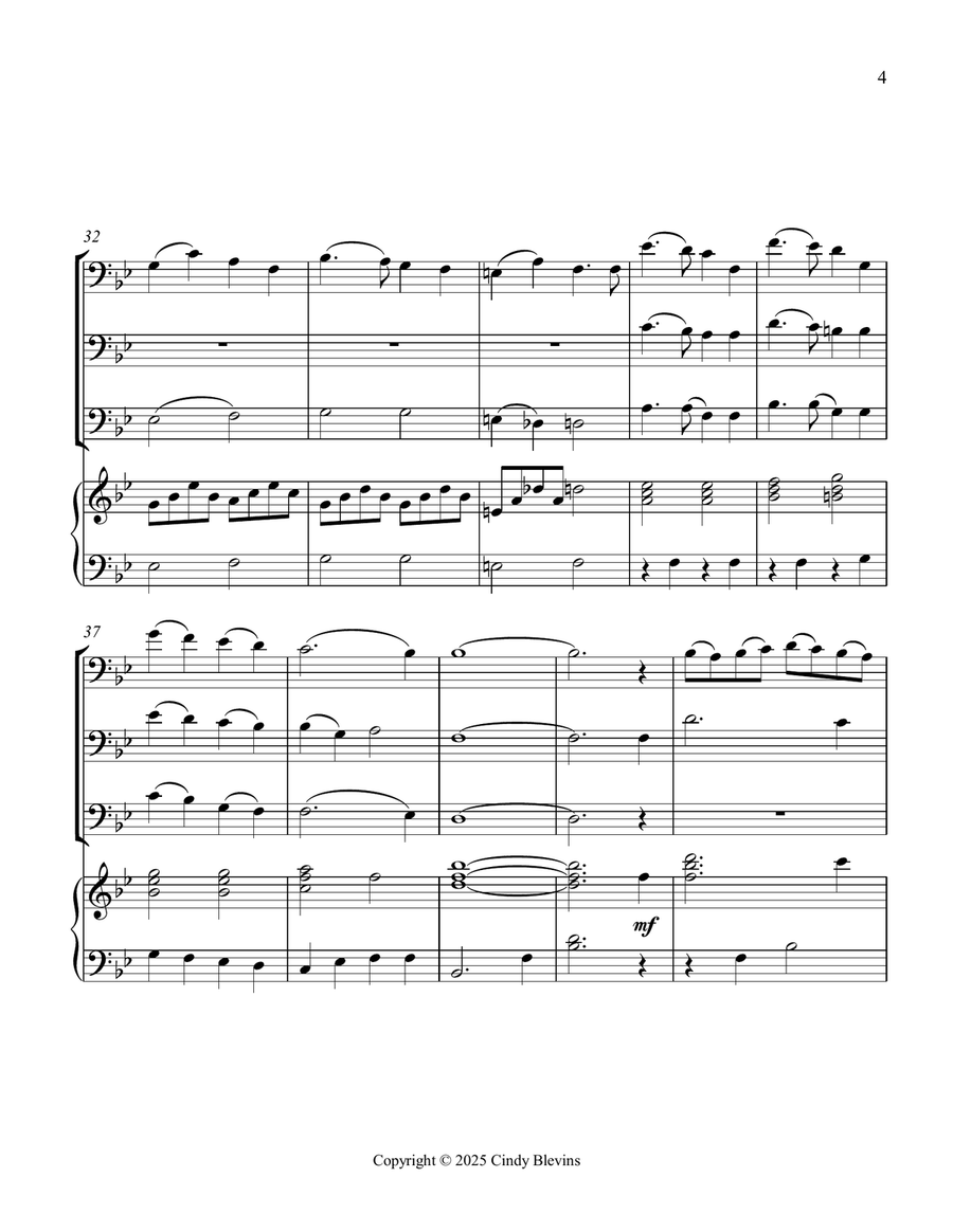 I Heard the Bells On Christmas Day, for Three Trombones and Piano Trombone Trio scores gallery preview page 5