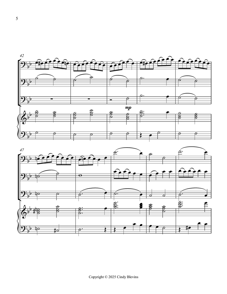 I Heard the Bells On Christmas Day, for Three Trombones and Piano Trombone Trio scores gallery preview page 6