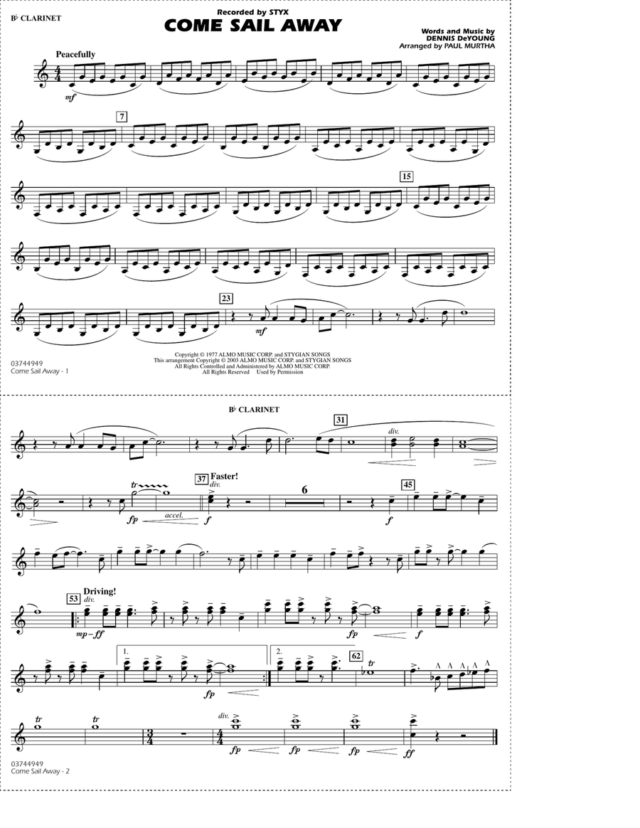 Come Sail Away (arr. Paul Murtha) - Bb Clarinet Marching Band scores gallery preview page 1