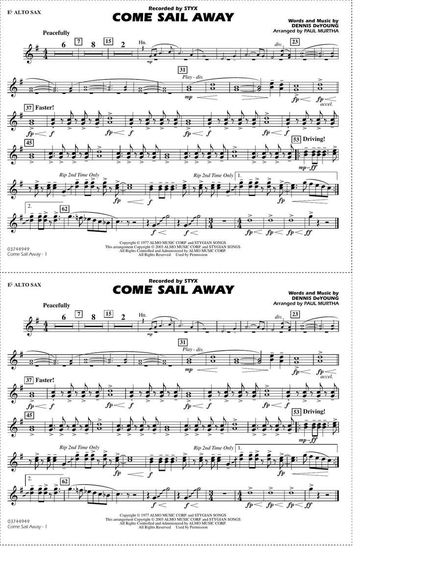 Come Sail Away (arr. Paul Murtha) - Eb Alto Sax Marching Band scores gallery preview page 1