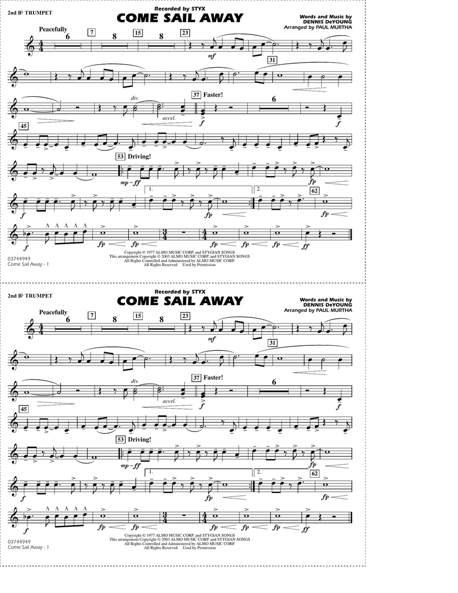 Come Sail Away (arr. Paul Murtha) - 2nd Bb Trumpet Marching Band scores gallery preview page 1