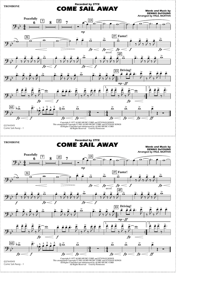 Come Sail Away (arr. Paul Murtha) - Trombone Marching Band scores gallery preview page 1