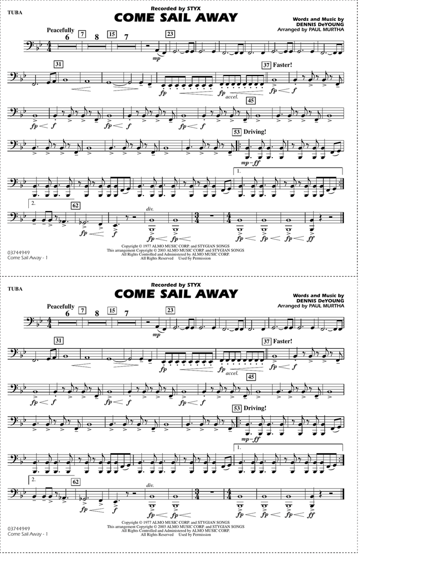 Come Sail Away (arr. Paul Murtha) - Tuba Marching Band scores gallery preview page 1