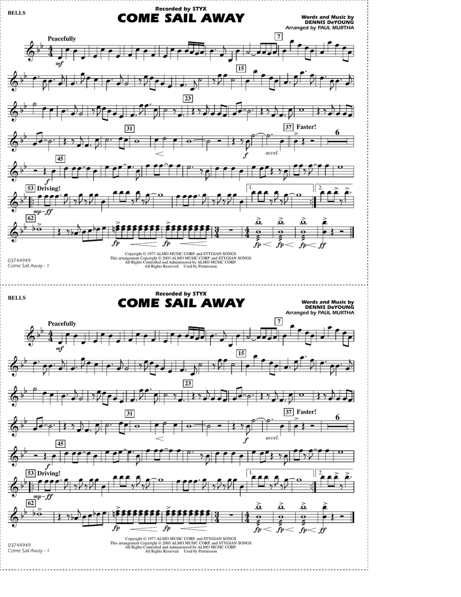 Come Sail Away (arr. Paul Murtha) - Bells Marching Band scores gallery preview page 1