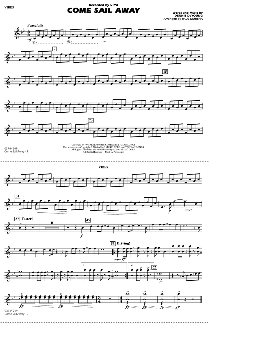 Come Sail Away (arr. Paul Murtha) - Vibes Marching Band scores gallery preview page 1