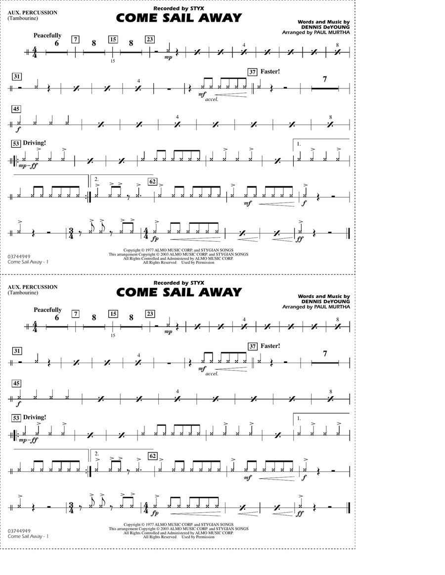Come Sail Away (arr. Paul Murtha) - Aux Percussion Marching Band scores gallery preview page 1