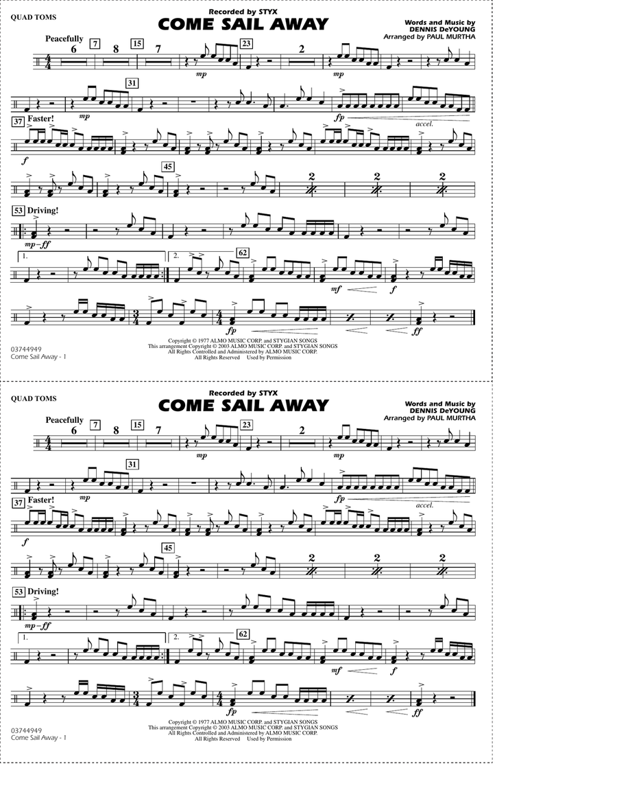 Come Sail Away (arr. Paul Murtha) - Quad Toms Marching Band scores gallery preview page 1