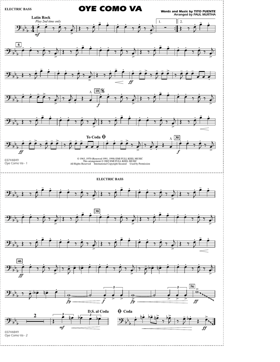 Oye Como Va (arr. Paul Murtha) - Electric Bass Marching Band scores gallery preview page 1