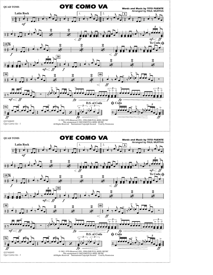 Oye Como Va (arr. Paul Murtha) - Quad Toms Marching Band scores gallery preview page 1