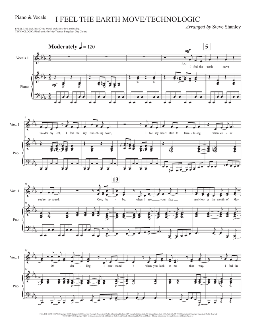 Medley: Technologic with I Feel The Earth Move 4-Part scores gallery preview page 1