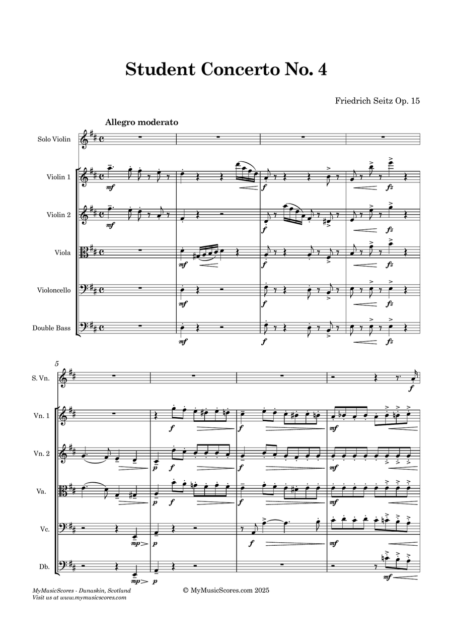 Seitz Student Concerto No. 4 Op. 15 for Violin and String Orchestra String Orchestra scores gallery preview page 2