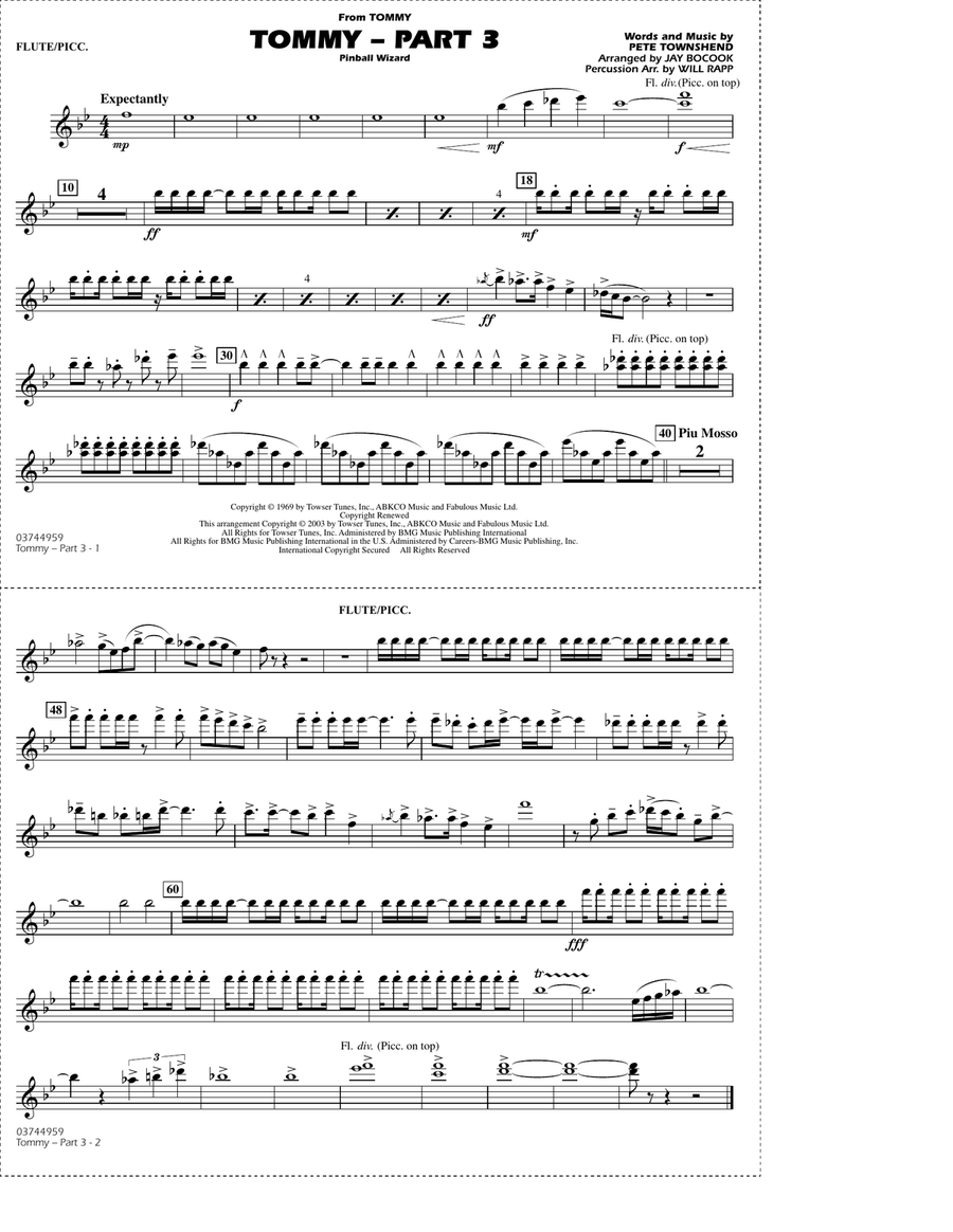 Tommy - Part 3 (Pinball Wizard) - Flute/Piccolo Marching Band scores gallery preview page 1