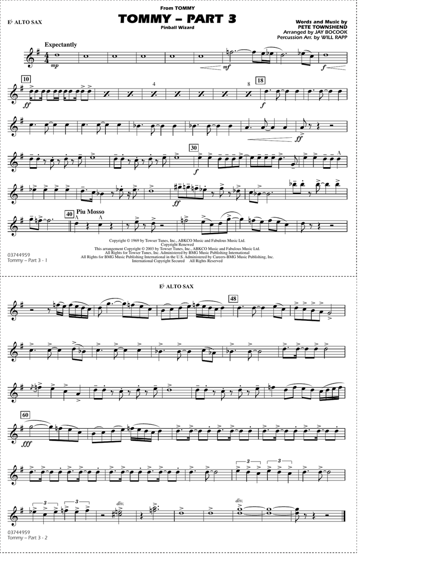 Tommy - Part 3 (Pinball Wizard) - Eb Alto Sax Marching Band scores gallery preview page 1