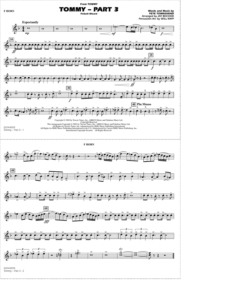 Tommy - Part 3 (Pinball Wizard) - F Horn Marching Band scores gallery preview page 1