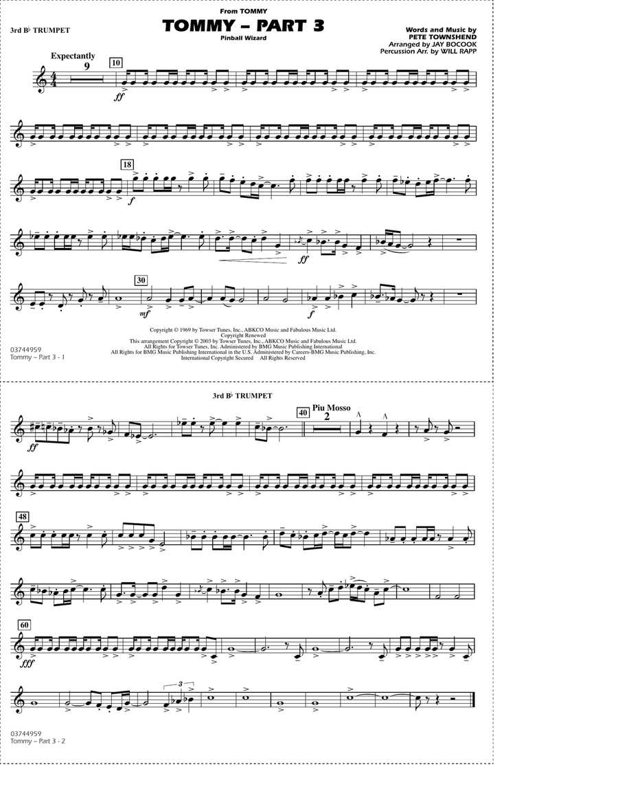Tommy - Part 3 (Pinball Wizard) - 3rd Bb Trumpet Marching Band scores gallery preview page 1