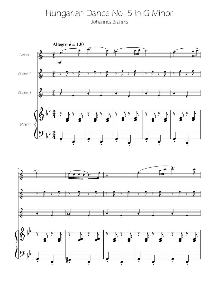 Hungarian Dance No. 5 - Clarinet Trio Clarinet Trio scores gallery preview page 1