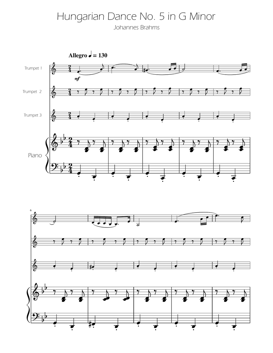 Hungarian Dance No. 5 - Trumpet Trio Trumpet Trio scores gallery preview page 1