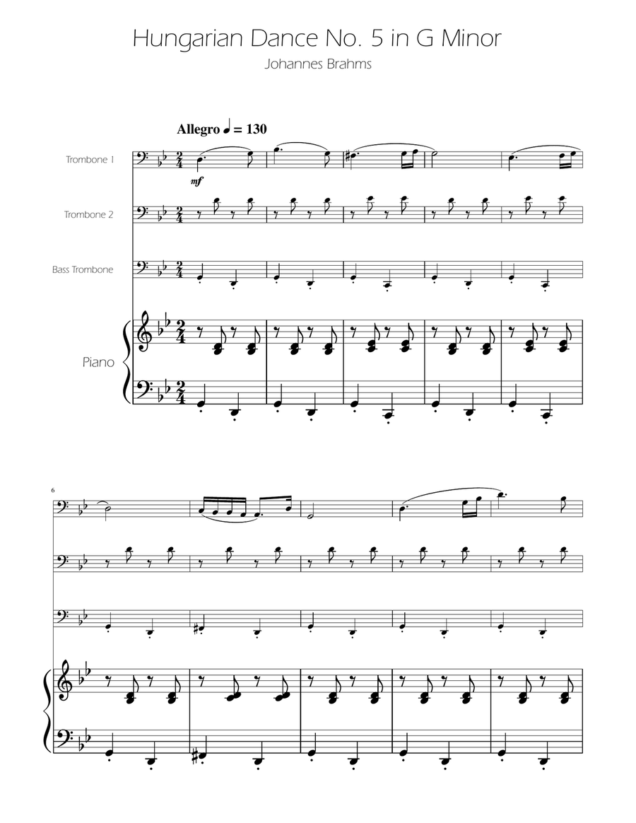 Hungarian Dance No. 5 - Trombone Trio Trombone Trio scores gallery preview page 1