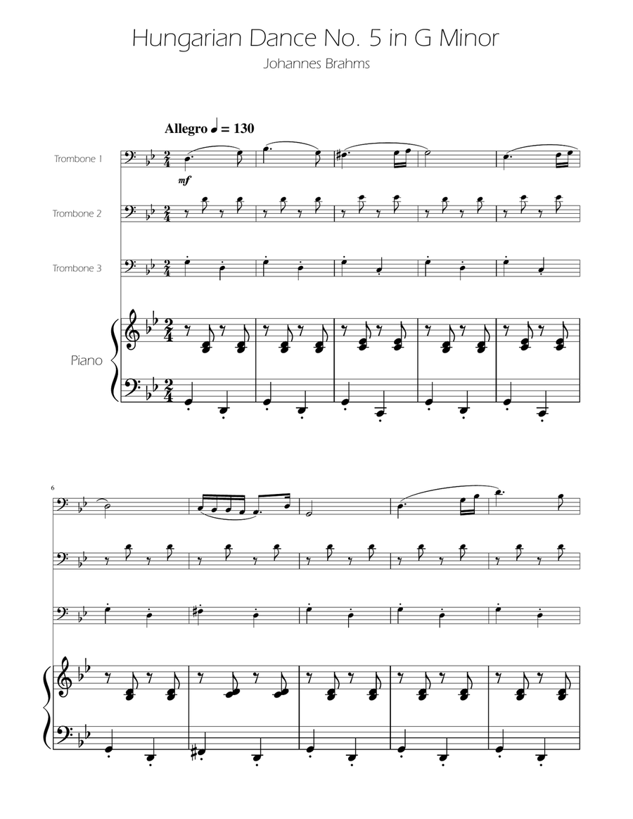 Hungarian Dance No. 5 - Trombone Trio Trombone Trio scores gallery preview page 1