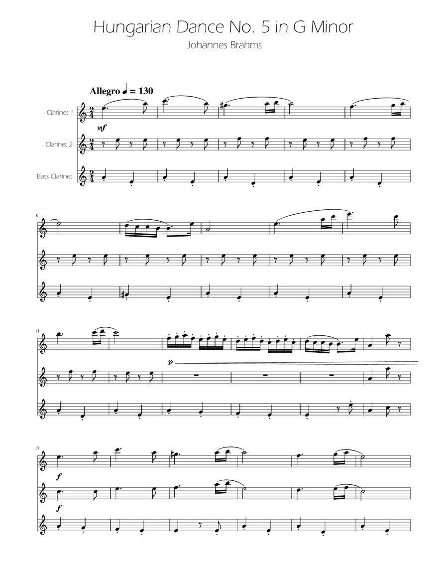 Hungarian Dance No. 5 - Clarinet Trio Clarinet Trio scores gallery preview page 1