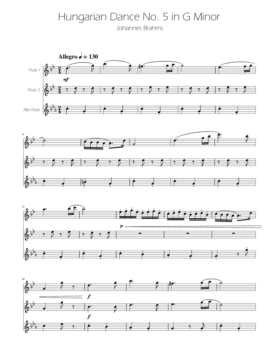 Hungarian Dance No. 5 - Flute Trio Flute Trio scores gallery preview page 1