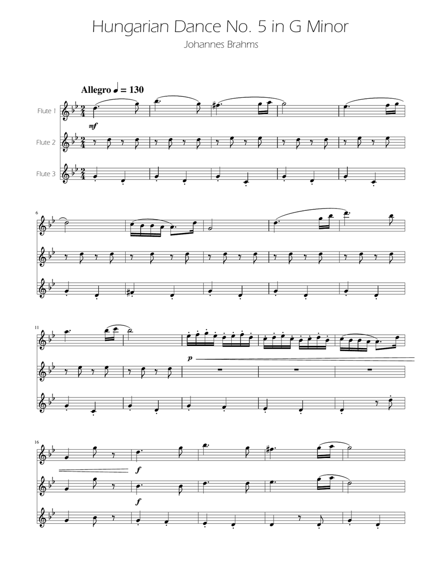 Hungarian Dance No. 5 - Flute Trio Flute Trio scores gallery preview page 1