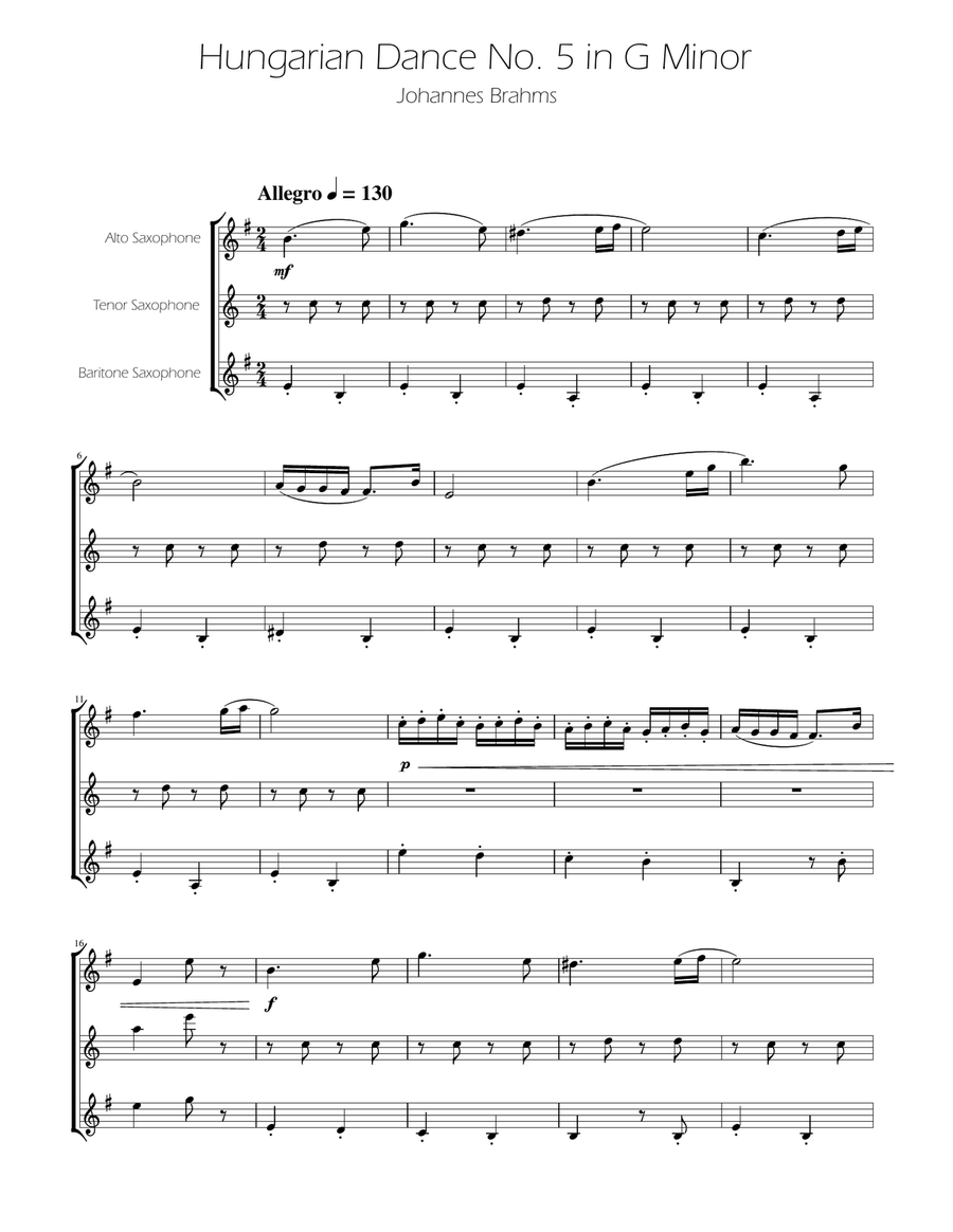 Hungarian Dance No. 5 - Sax ATB Trio Woodwind Trio scores gallery preview page 1