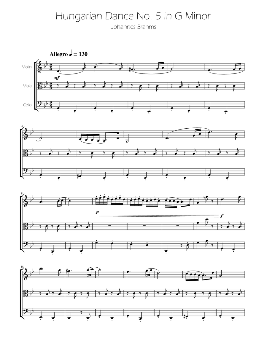Hungarian Dance No. 5 - String Trio String Trio scores gallery preview page 1