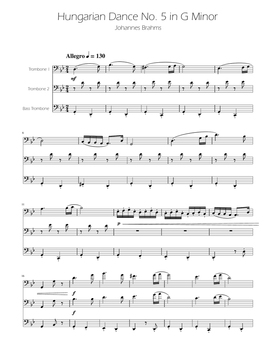 Hungarian Dance No. 5 - Trombone Trio Trombone Trio scores gallery preview page 1