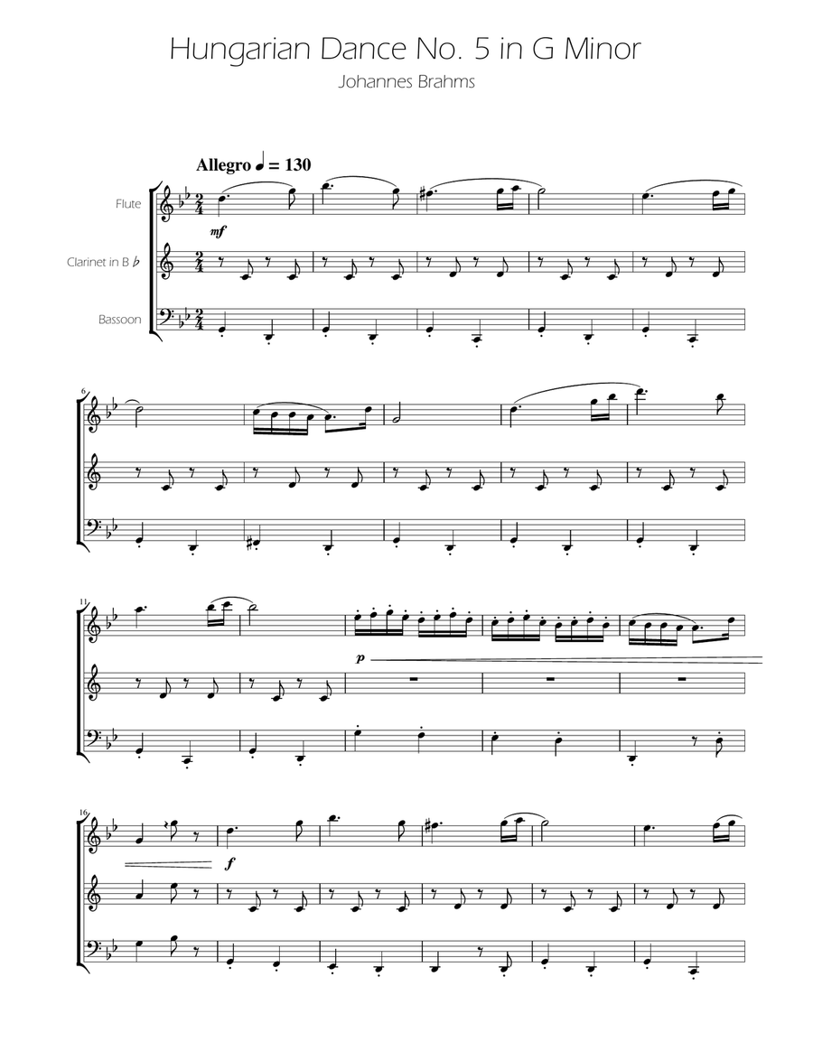 Hungarian Dance No. 5 - Woodwind Trio Woodwind Trio scores gallery preview page 1