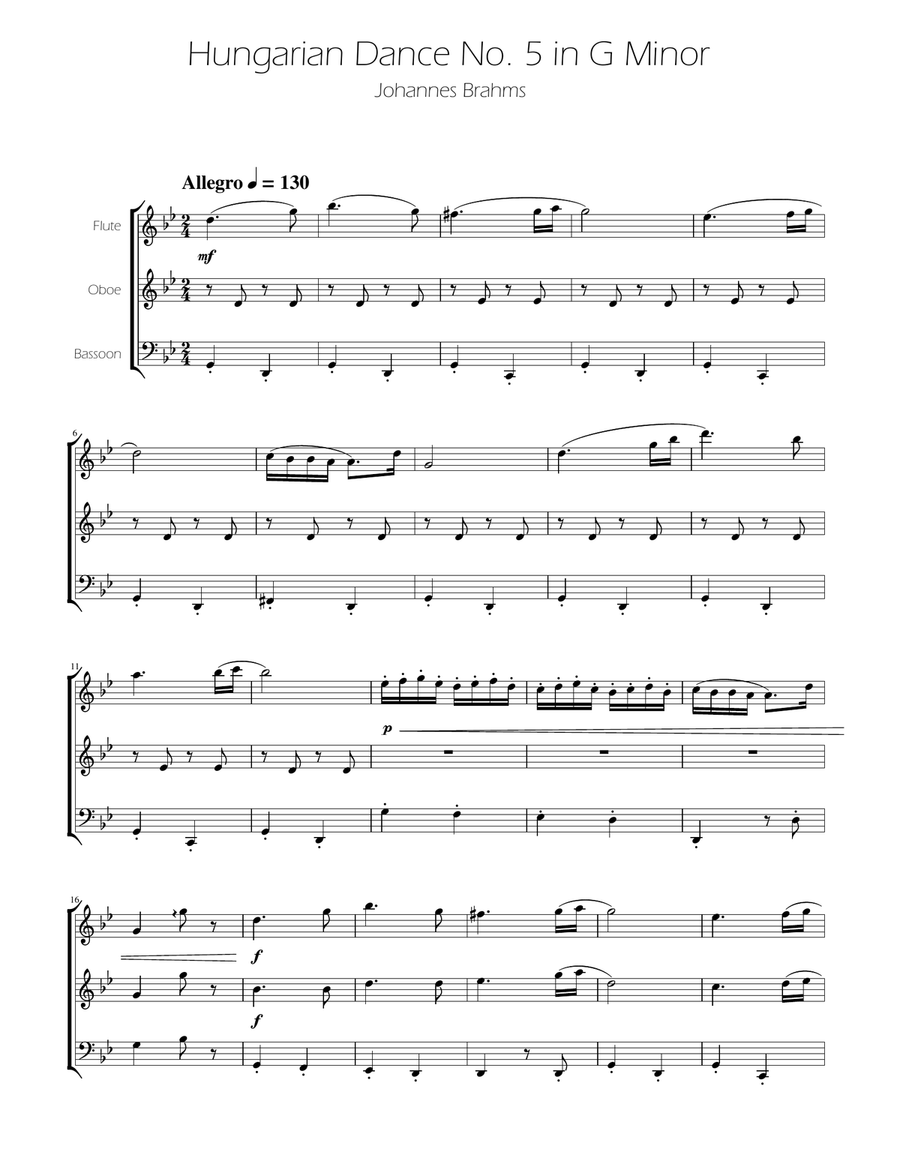 Hungarian Dance No. 5 - Woodwind Trio Woodwind Trio scores gallery preview page 1