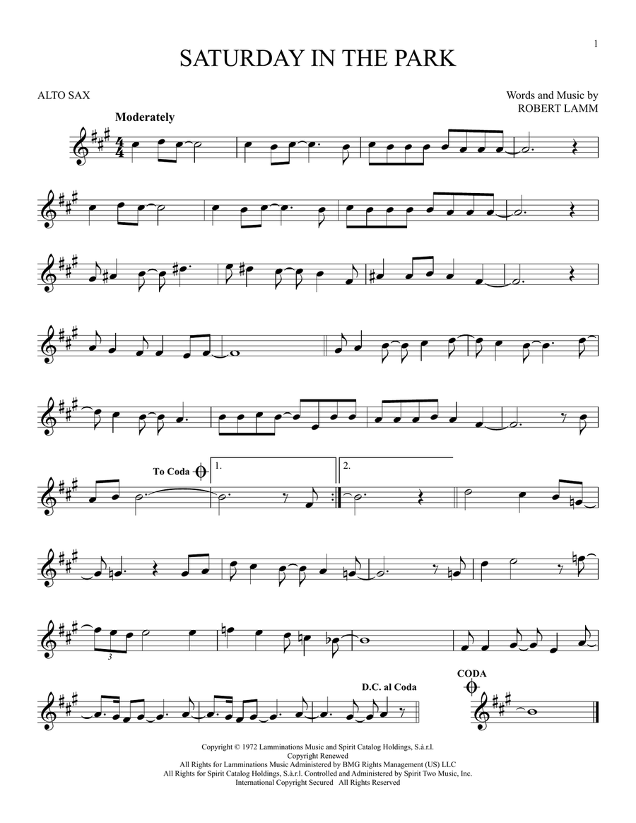 Saturday In The Park Saturday In The Park Alto Saxophone scores gallery preview page 1