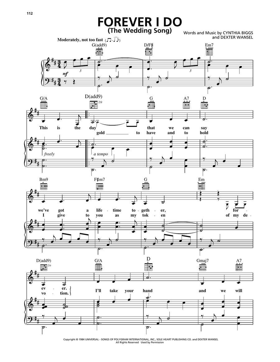 Forever I Do (The Wedding Song) Piano, Vocal, Guitar scores gallery preview page 1
