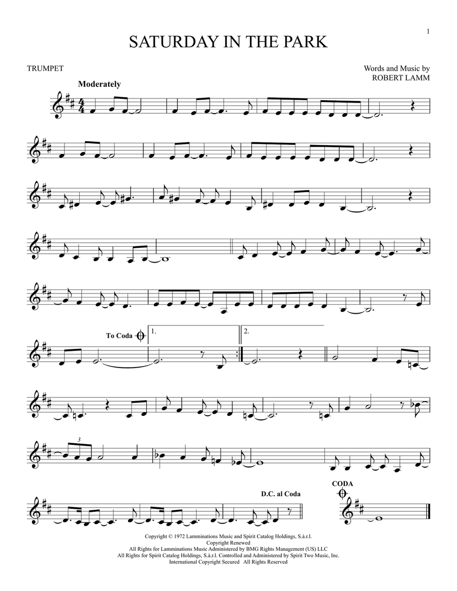 Saturday In The Park Saturday In The Park Trumpet Solo scores gallery preview page 1