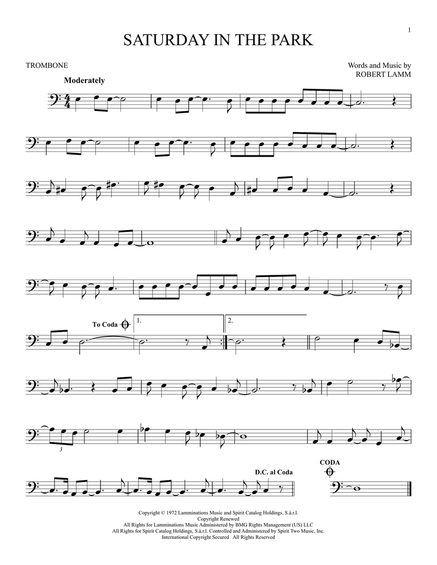Saturday In The Park Saturday In The Park Trombone Solo scores gallery preview page 1