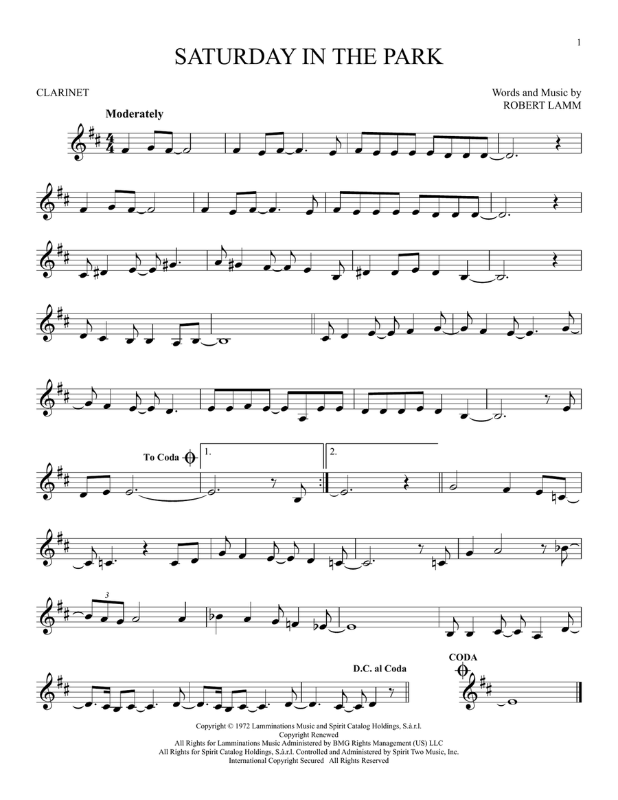 Saturday In The Park Saturday In The Park Clarinet Solo scores gallery preview page 1