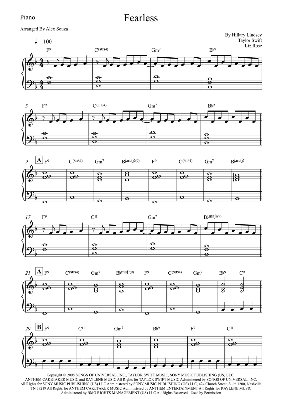 Fearless Fearless Easy Piano scores gallery preview page 1