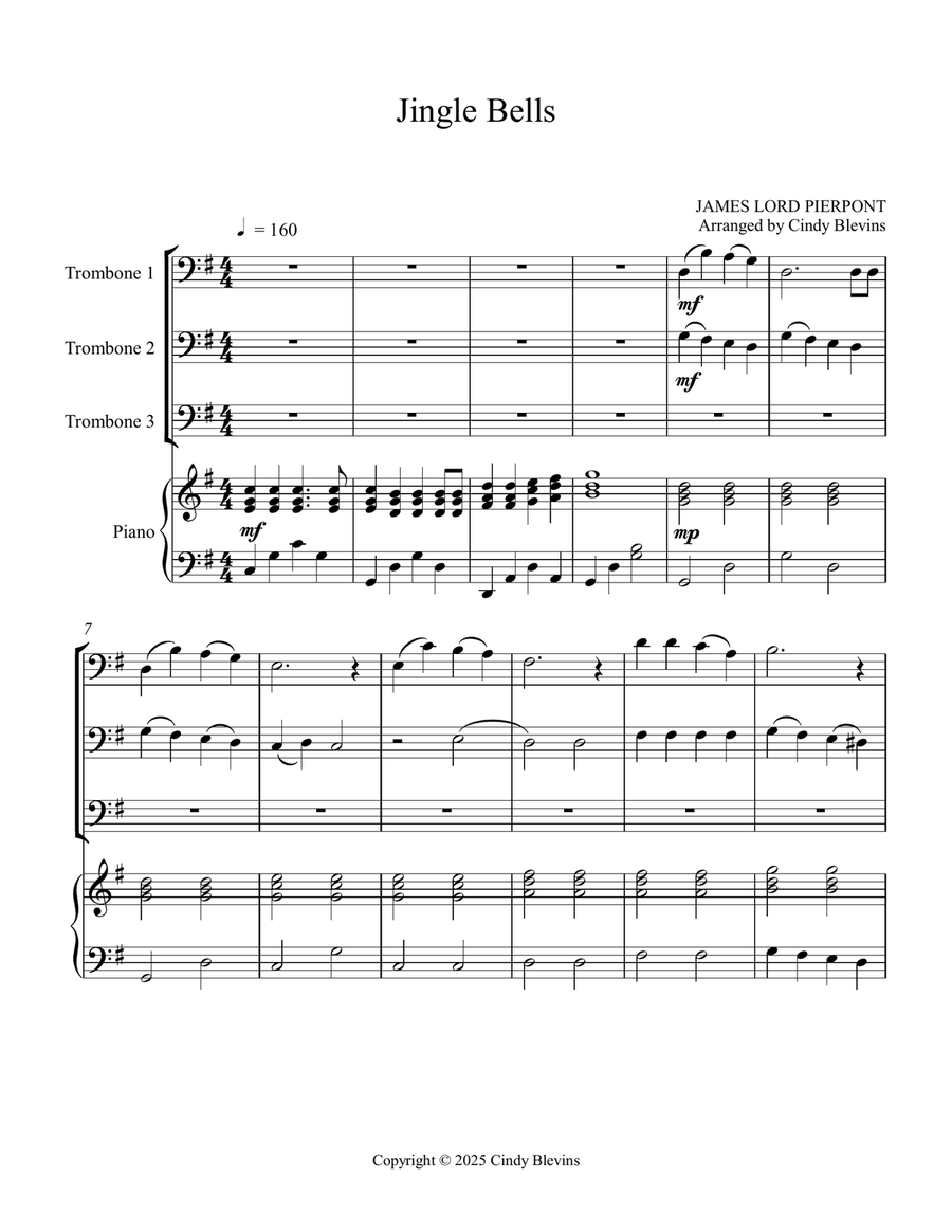 Jingle Bells, for Three Trombones and Piano Trombone Trio scores gallery preview page 2