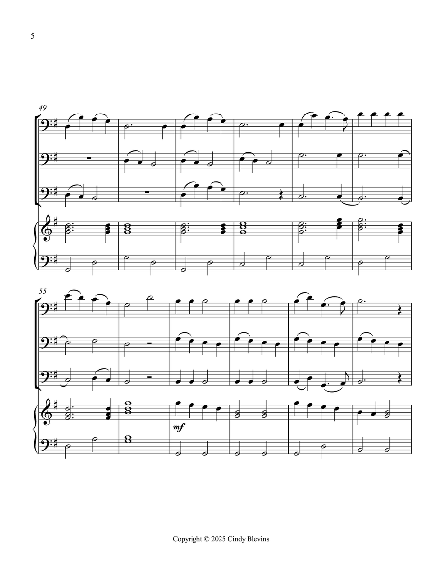 Jingle Bells, for Three Trombones and Piano Trombone Trio scores gallery preview page 6