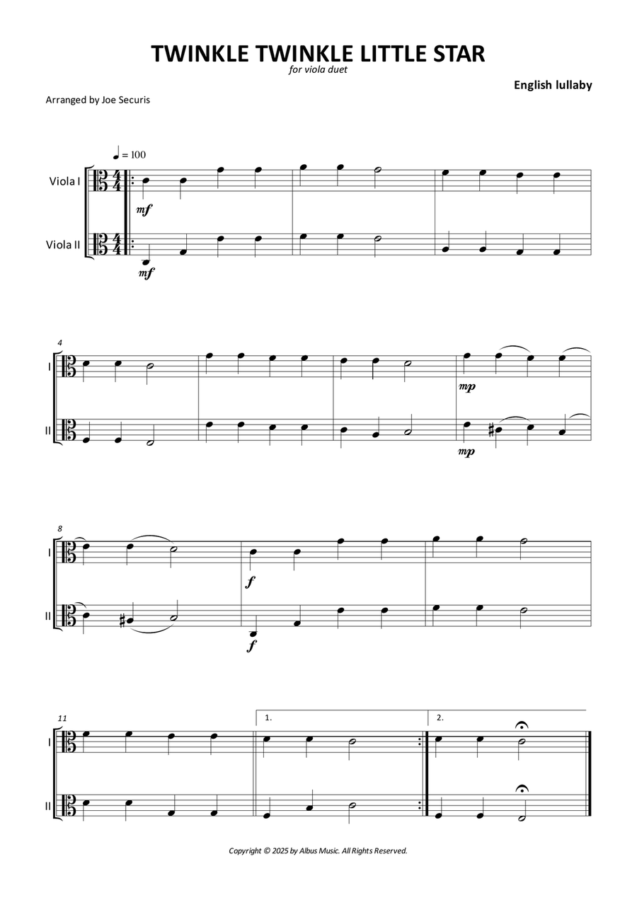 Twinkle Twinkle Little Star String Duet scores gallery preview page 1