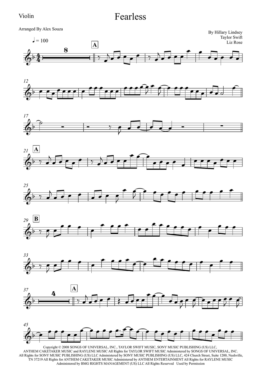 Fearless Fearless Violin Solo scores gallery preview page 1