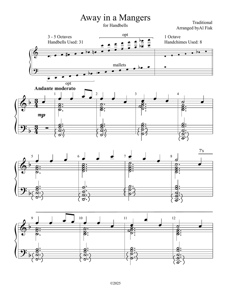 Away in a Mangers Away in a Mangers Handbell Choir scores gallery preview page 1
