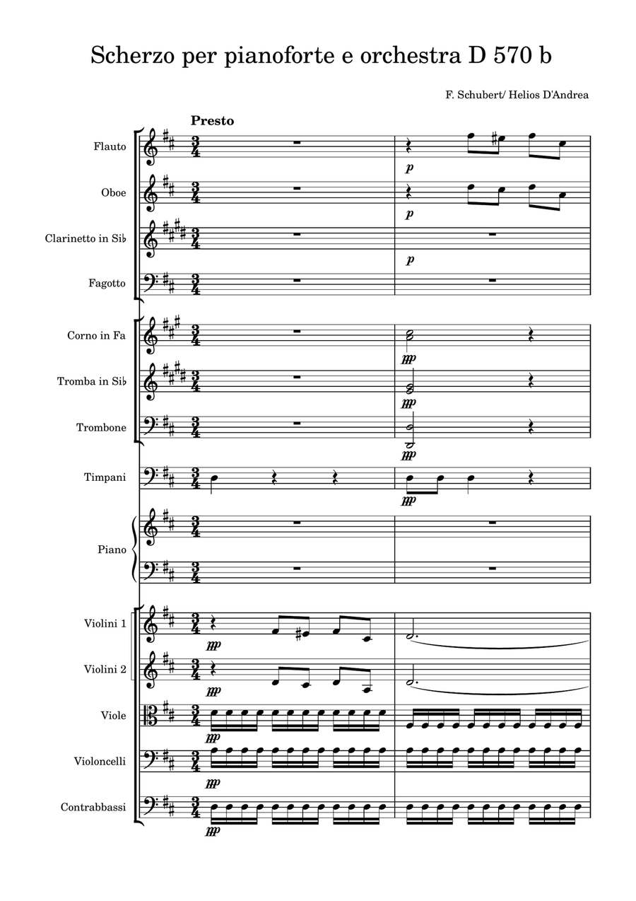 F. Schubert Scherzo D. 570 D major for piano orchestra - Score Only Full Orchestra scores gallery preview page 1