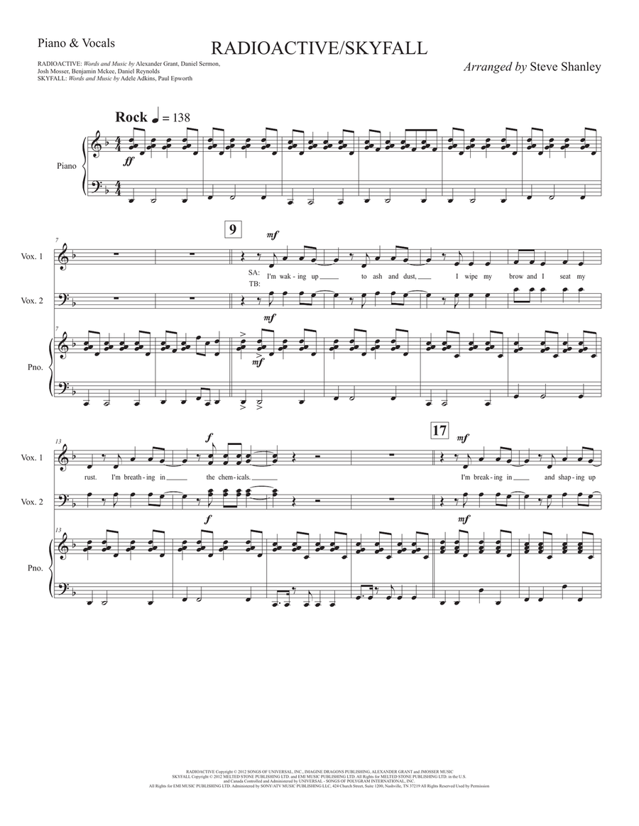 Medley: Radioactive with Skyfall 4-Part scores gallery preview page 1
